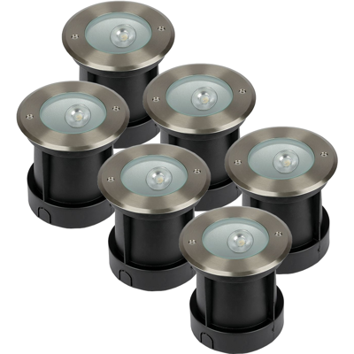 Set van 6 Oblique LED Grondspots buiten - XL Ø15cm - 20° Stralingshoek - 4000K neutraal wit - 8W 350lm - Tuinspot - RVS - IP67 waterdicht