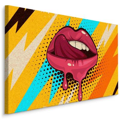 Schilderij - Rode lippen op een gekleurde Achtergrond, Popart, premium print Schilderij - Rode lippen op een gekleurde Achtergrond, Popart, premium print