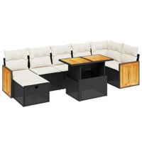 5-delige Loungeset met kussens poly rattan zwart - thumbnail