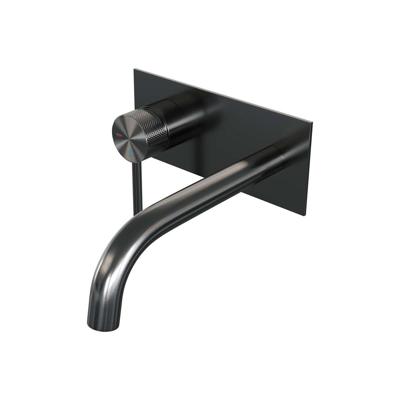 Brauer Gunmetal Carving Inbouw Wastafelmengkraan met Gebogen Uitloop en Afdekplaat Model A2 Gunmetal Geborsteld PVD
