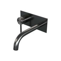 Brauer Gunmetal Carving Inbouw Wastafelmengkraan met Gebogen Uitloop en Afdekplaat Model A2 Gunmetal Geborsteld PVD - thumbnail
