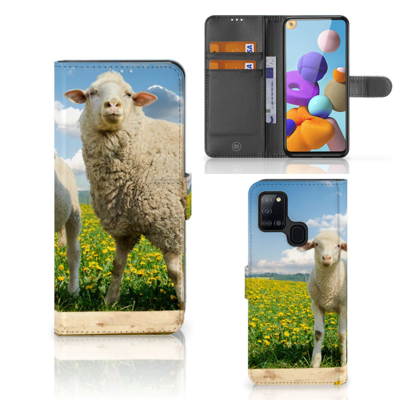 Samsung Galaxy A21s | Telefoonhoesje | Met pasjeshouder | Schaap en Lammetje Samsung Galaxy A21s | Telefoonhoesje | Met pasjeshouder | Schaap en Lammetje