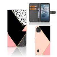 Nokia C2 2nd Edition | Book Case | Zwart Roze Vormen - thumbnail