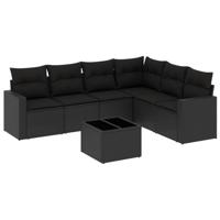 7-delige Loungeset met kussens poly rattan zwart - thumbnail