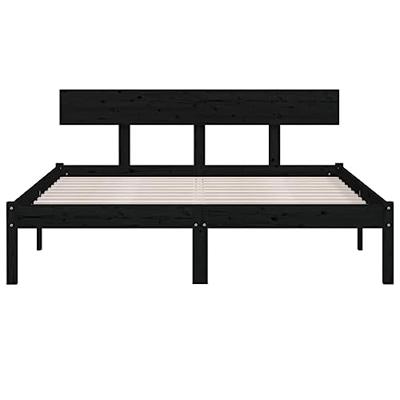 Bedframe massief grenenhout zwart 150x200 cm UK King