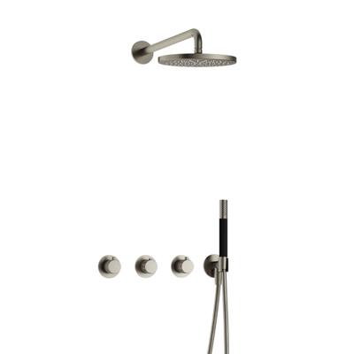 Hotbath Cobber X - Inbouw Regendoucheset - Geborsteld Nikkel - 2 Stopkranen - Thermostatisch - Wandarm 40 cm - Hoofddouche 200 mm - Staafhanddouche - Waterbesparend