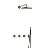 Hotbath Cobber X - Inbouw Regendoucheset - Geborsteld Nikkel - 2 Stopkranen - Thermostatisch - Wandarm 40 cm - Hoofddouche 200 mm - Staafhanddouche - Waterbesparend - thumbnail