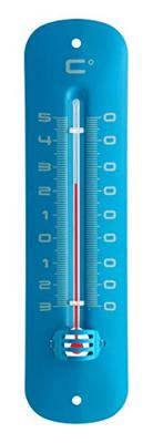 Metalen thermometer 19 cm blauw voor gebruik binnen en buiten