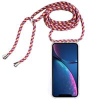 Vierhoek anti-val transparante TPU mobiele telefoon geval met Lanyard voor iPhone XR (rode abrikoos zwart) - thumbnail