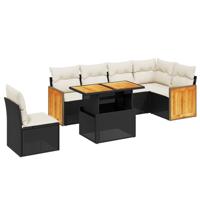 7-delige Loungeset met kussens poly rattan zwart - thumbnail