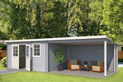 Blokhut met overkapping Aida 760x275 Platinum Grey-Wit Outdoor Life - Outdoor life Blokhut met overkapping Aida 760x275 Platinum Grey-Wit Outdoor Life - Outdoor life