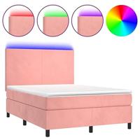 Boxspring met matras en LED fluweel roze 140x200 cm - thumbnail