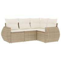4-delige Loungeset met kussens poly rattan beige - thumbnail