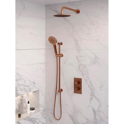 Brauer Copper Edition Thermostatische Regendoucheset Inbouw - Hoofddouche 20 cm - Gebogen Wandarm - 3 Weg - Handdouche 3 Standen - Doucheslang - Geintegreerde Glijstang