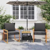 3-delige Bistroset met kussens poly rattan en acaciahout zwart - thumbnail