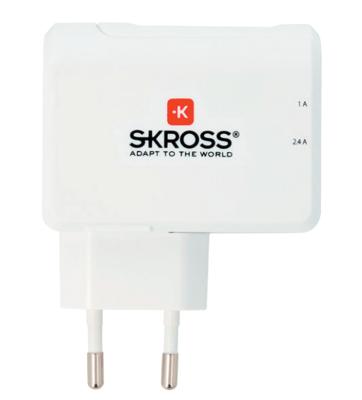 Skross 38565 USB-oplader 2x USB-A Wit, Zilver Binnen