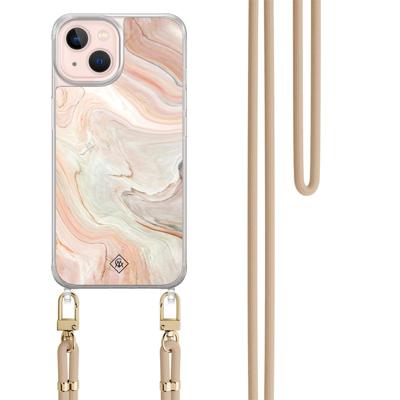 iPhone 13 hoesje met beige koord - Marmer waves