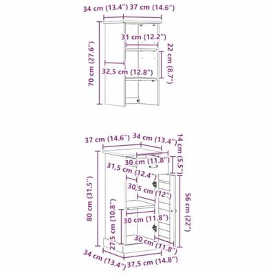 Badkamermeubelset VIGO 2 pcs Bruin en wit 37 x 34 x 150 cm