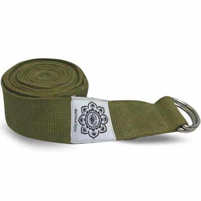 Katoenen Yoga Riem Olijfgroen met D-Ring - 248 cm
