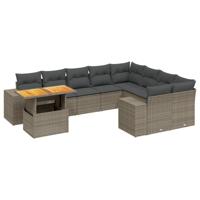 10-delige Loungeset met kussens poly rattan grijs - thumbnail