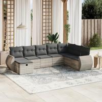 8-delige Loungeset met kussens poly rattan lichtgrijs - thumbnail