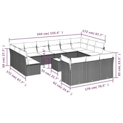 14-delige Loungeset met kussens poly rattan bruin