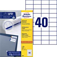 Avery-Zweckform 3651 Universele etiketten 52.5 x 29.7 mm Papier Wit 4000 stuk(s) Permanent hechtend Inkjet, Laser (zwart/wit), Laser (kleur), Kopiëren - thumbnail