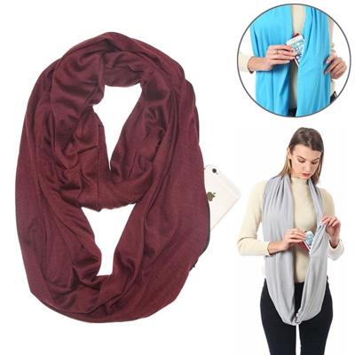 Vrouwen Solid winter Infinity Scarf Pocket lus rits zak sjaals (wijn rood) Vrouwen Solid winter Infinity Scarf Pocket lus rits zak sjaals (wijn rood)