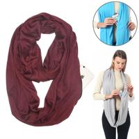 Vrouwen Solid winter Infinity Scarf Pocket lus rits zak sjaals (wijn rood) - thumbnail