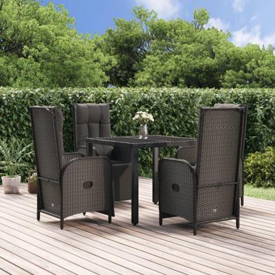 5-delige Tuinset met kussens poly rattan zwart