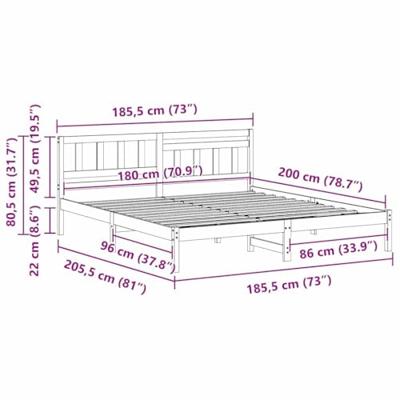 Bedframe met hoofdeinde Wit 180 x 200 cm Massief grenenhout