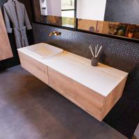Badkamermeubelset Mondiaz Erin 150 cm met 2 Lades met RIDGE Wastafel Links Talc Zonder Kraangaten Greeploos Mat Washed Oak - thumbnail