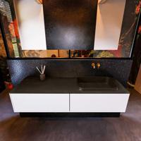 Badkamermeubelset Mondiaz Erin 150 cm met 2 Lades met RIDGE Wastafel Rechts Urban Zonder Kraangaten Greeploos Mat Talc - thumbnail