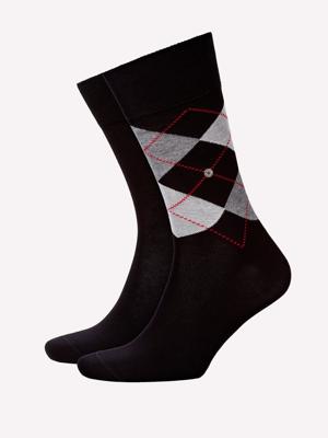 Burlington 2-paar mix Everyday heren sokken - Argyle - Biologisch katoenen sokken met ruit print - 46 - Zwart - 46 - 46 - 46 - 46 - 46 - 46