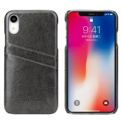 Fierre Shann Retro olie Wax textuur PU lederen Case voor iPhone XR met de kaart Slots(Black)
