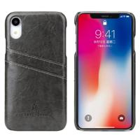 Fierre Shann Retro olie Wax textuur PU lederen Case voor iPhone XR met de kaart Slots(Black) - thumbnail