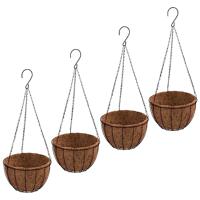 VidaXL Plantenbakken hangend 4 st met kokosbak staal ø 30x52 cm zwart - thumbnail