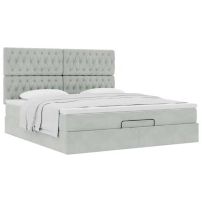 Ottoman bed met matrassen 160x200cm fluweel lichtgrijs