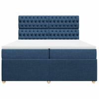Boxspring met matras stof blauw 200x200 cm - thumbnail