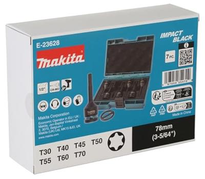 Makita Accessoires Makita torx slagschroefbitset | 7-delig | impact black | 1/2'' | vk - e-23628 Makita Accessoires Makita torx slagschroefbitset | 7-delig | impact black | 1/2'' | vk - e-23628