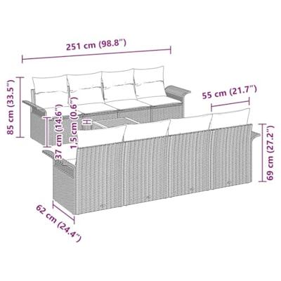 Tuinbankenset met kussen 9 pcs Zwart poly rattan