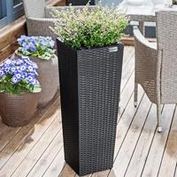 Bloempotten polyrotan set van 3 stuks in zwart - thumbnail