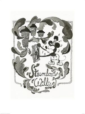 Kunstdruk Mickey Mouse - Steamboat Willie Steam 60x80cm Kunstdruk Mickey Mouse - Steamboat Willie Steam 60x80cm