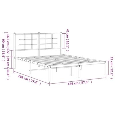 Bedframe met hoofdbord metaal wit 140x190 cm