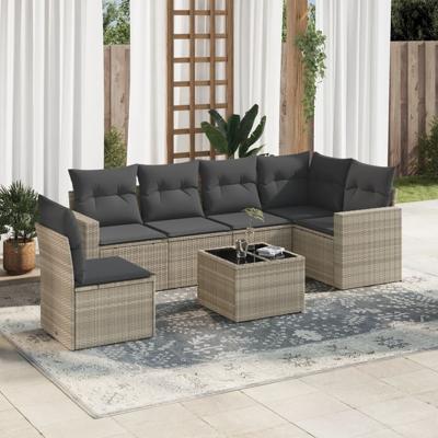 6-delige Loungeset met kussens poly rattan lichtgrijs
