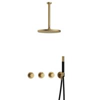 Hotbath Cobber IBS70 inbouwdouche met 30cm plafondbuis en 30cm hoofddouche geborsteld messing - thumbnail