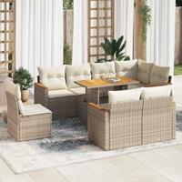 9-delige Loungeset met kussens poly rattan acacia beige - thumbnail