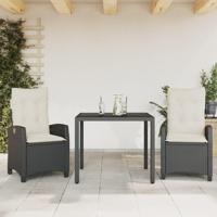 3-delige Tuinset met kussens poly rattan zwart - thumbnail