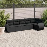 6-delige Loungeset met kussens poly rattan zwart - thumbnail