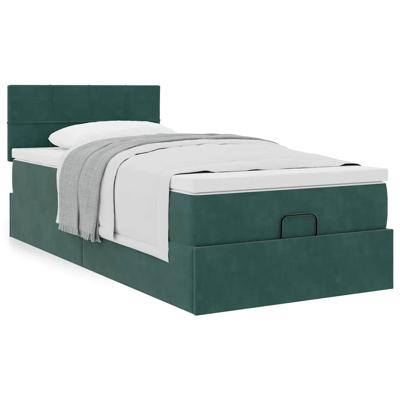 Ottoman bed met matras 90x190cm fluweel donkergroen